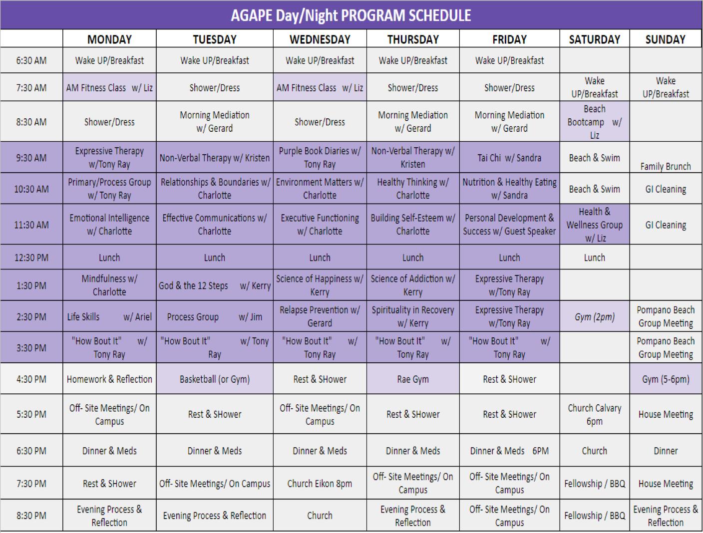 Schedule-1 | AGAPE Wellness Centers